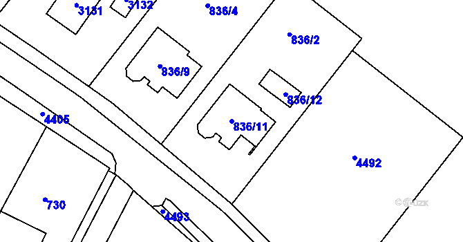 Parcela st. 836/11 v KÚ Netolice, Katastrální mapa
