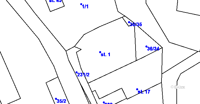 Parcela st. 1 v KÚ Kopeč, Katastrální mapa
