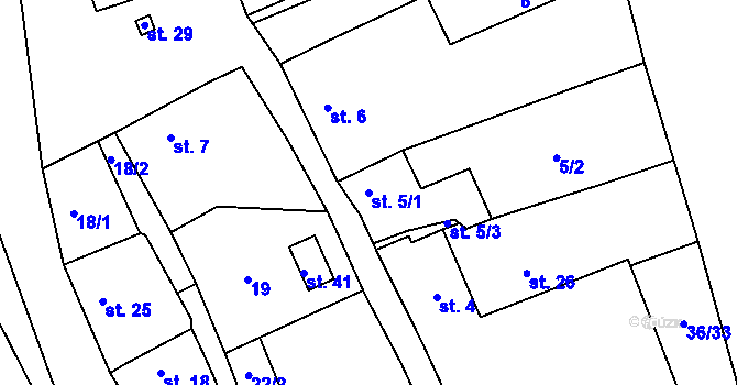 Parcela st. 5/1 v KÚ Kopeč, Katastrální mapa