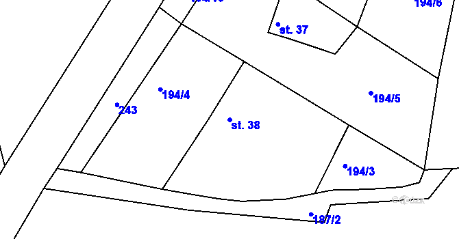 Parcela st. 38 v KÚ Kopeč, Katastrální mapa