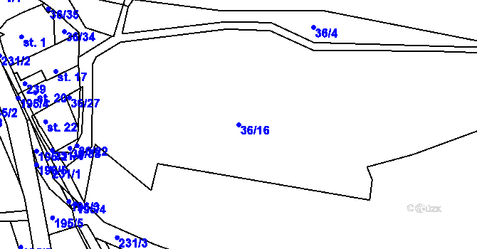 Parcela st. 36/16 v KÚ Kopeč, Katastrální mapa