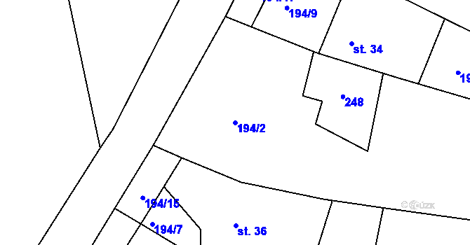 Parcela st. 194/2 v KÚ Kopeč, Katastrální mapa