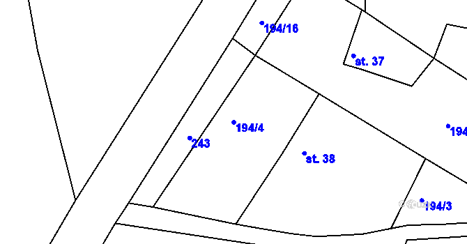 Parcela st. 194/4 v KÚ Kopeč, Katastrální mapa