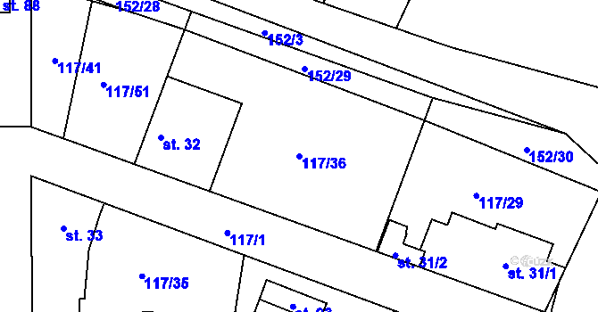 Parcela st. 117/36 v KÚ Netřeba, Katastrální mapa