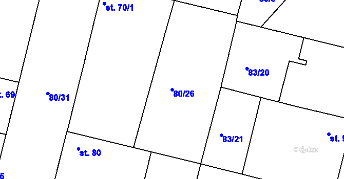 Parcela st. 80/26 v KÚ Netřebice u Nymburka, Katastrální mapa