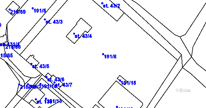 Parcela st. 191/8 v KÚ Netřebice u Nymburka, Katastrální mapa