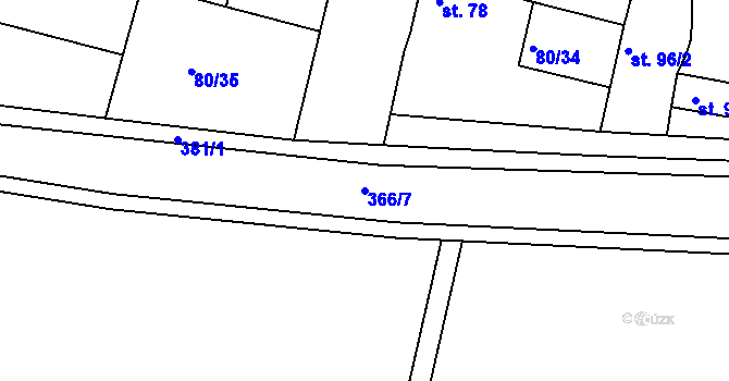 Parcela st. 366/7 v KÚ Netřebice u Nymburka, Katastrální mapa