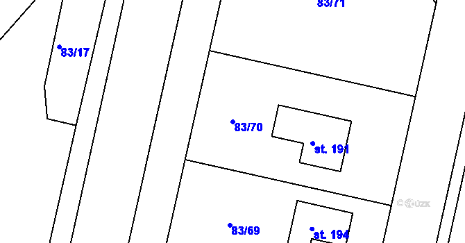 Parcela st. 83/70 v KÚ Netřebice u Nymburka, Katastrální mapa