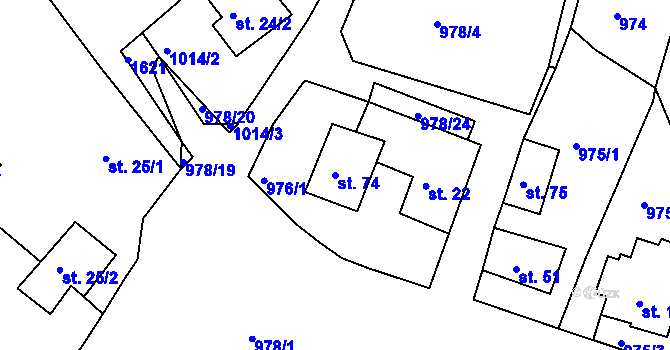Parcela st. 74 v KÚ Dlouhá, Katastrální mapa