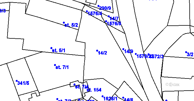 Parcela st. 14/2 v KÚ Dlouhá, Katastrální mapa