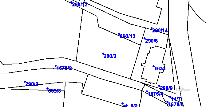 Parcela st. 290/3 v KÚ Dlouhá, Katastrální mapa