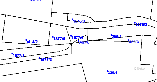 Parcela st. 290/6 v KÚ Dlouhá, Katastrální mapa