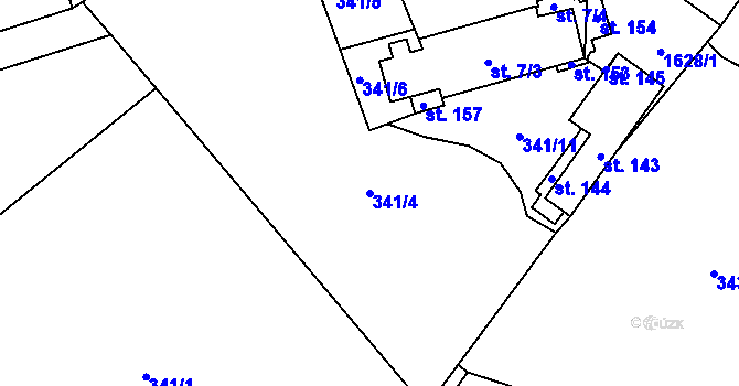 Parcela st. 341/4 v KÚ Dlouhá, Katastrální mapa