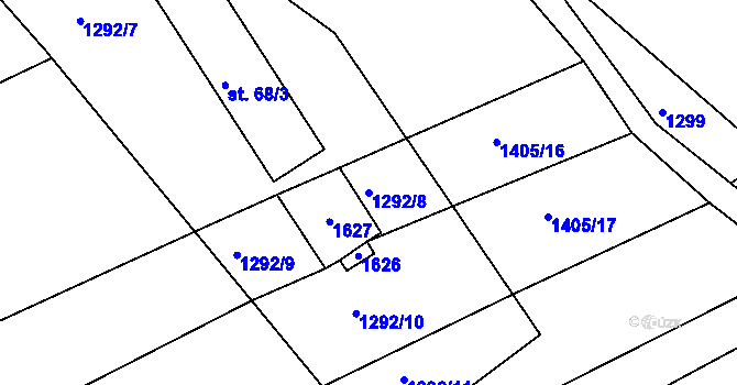 Parcela st. 1292/8 v KÚ Dlouhá, Katastrální mapa