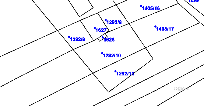 Parcela st. 1292/10 v KÚ Dlouhá, Katastrální mapa