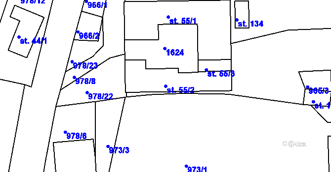 Parcela st. 55/2 v KÚ Dlouhá, Katastrální mapa