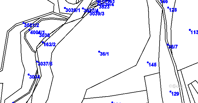 Parcela st. 36/1 v KÚ Dlouhá, Katastrální mapa