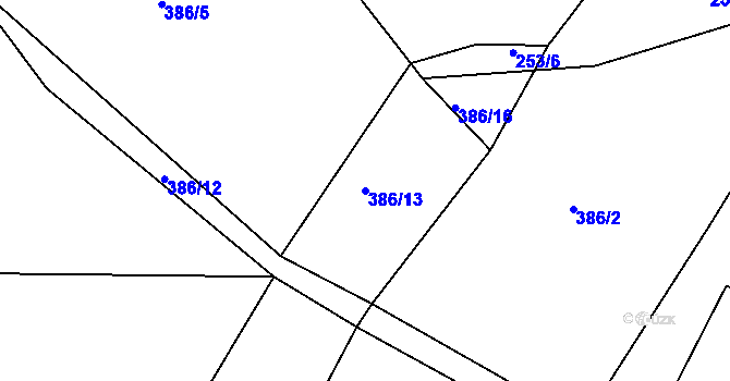 Parcela st. 386/13 v KÚ Dlouhá, Katastrální mapa