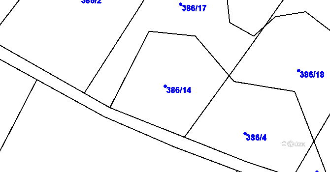 Parcela st. 386/14 v KÚ Dlouhá, Katastrální mapa