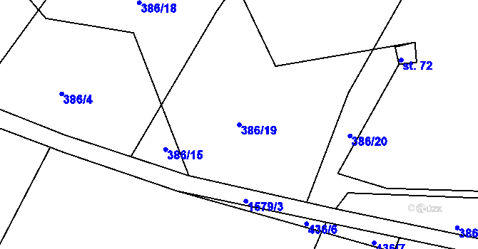 Parcela st. 386/19 v KÚ Dlouhá, Katastrální mapa
