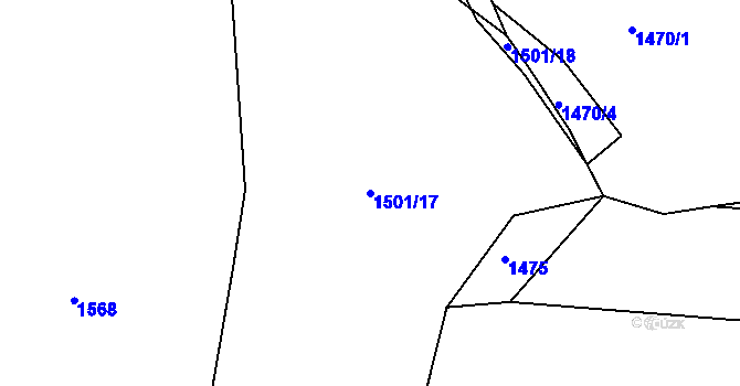 Parcela st. 1501/17 v KÚ Dlouhá, Katastrální mapa