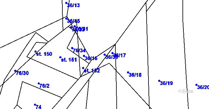 Parcela st. 36/31 v KÚ Dlouhá, Katastrální mapa