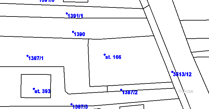 Parcela st. 166 v KÚ Netřebice, Katastrální mapa