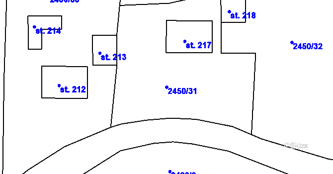 Parcela st. 2450/31 v KÚ Chodeč-Zvíkov, Katastrální mapa