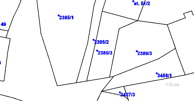 Parcela st. 2385/3 v KÚ Chodeč-Zvíkov, Katastrální mapa
