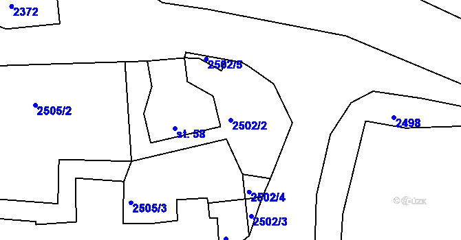 Parcela st. 2502/2 v KÚ Chodeč-Zvíkov, Katastrální mapa