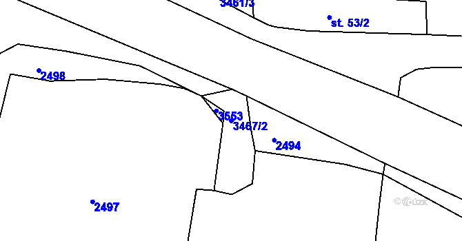 Parcela st. 3467/2 v KÚ Chodeč-Zvíkov, Katastrální mapa