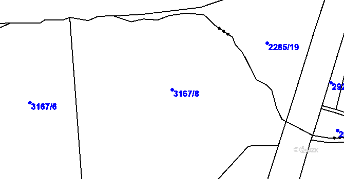 Parcela st. 3167/8 v KÚ Chodeč-Zvíkov, Katastrální mapa
