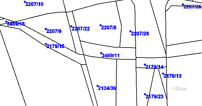 Parcela st. 3469/11 v KÚ Chodeč-Zvíkov, Katastrální mapa
