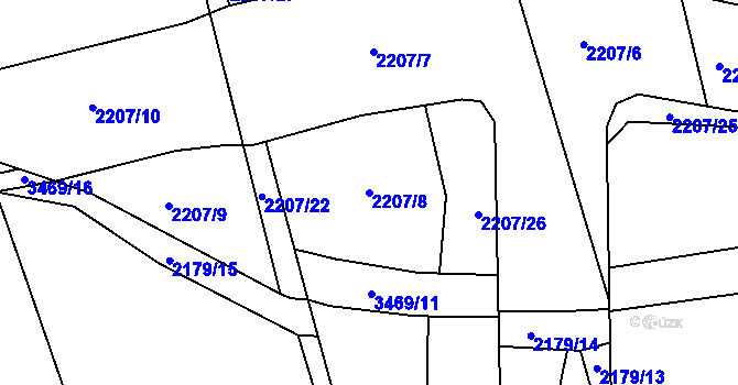 Parcela st. 2207/8 v KÚ Chodeč-Zvíkov, Katastrální mapa