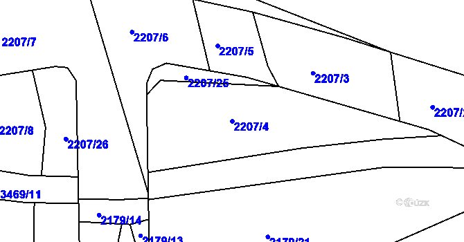 Parcela st. 2207/4 v KÚ Chodeč-Zvíkov, Katastrální mapa