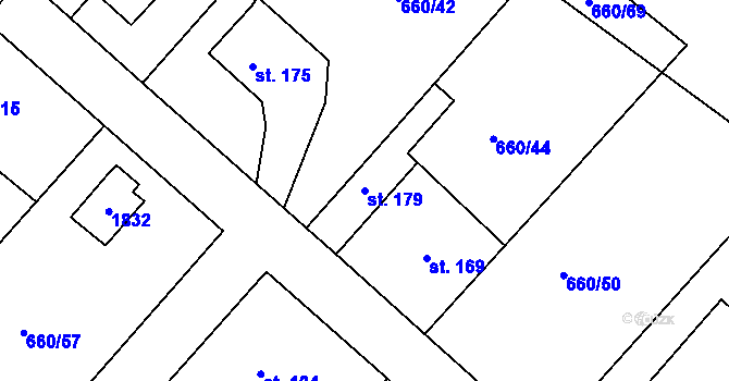 Parcela st. 179 v KÚ Nebílovy, Katastrální mapa