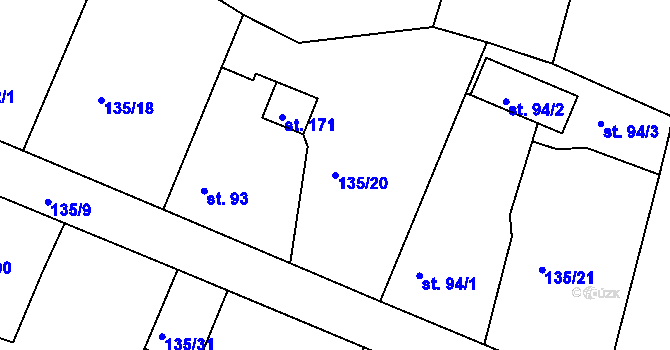 Parcela st. 135/20 v KÚ Nebílovy, Katastrální mapa