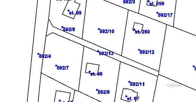 Parcela st. 592/13 v KÚ Předenice, Katastrální mapa