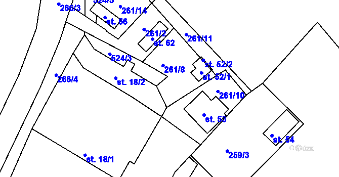 Parcela st. 261/9 v KÚ Dunávice, Katastrální mapa
