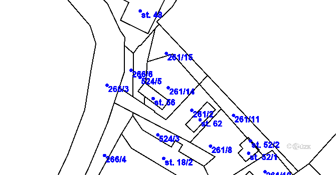 Parcela st. 261/14 v KÚ Dunávice, Katastrální mapa