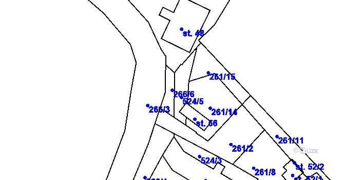 Parcela st. 266/6 v KÚ Dunávice, Katastrální mapa