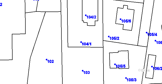 Parcela st. 104/1 v KÚ Netvořice, Katastrální mapa