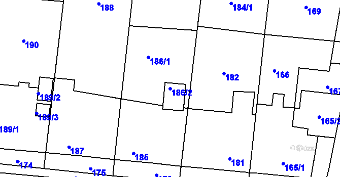 Parcela st. 186/2 v KÚ Netvořice, Katastrální mapa
