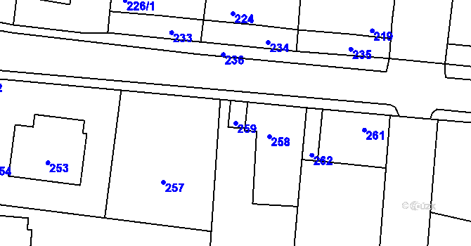 Parcela st. 259 v KÚ Netvořice, Katastrální mapa