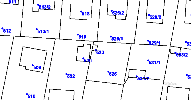Parcela st. 523 v KÚ Netvořice, Katastrální mapa