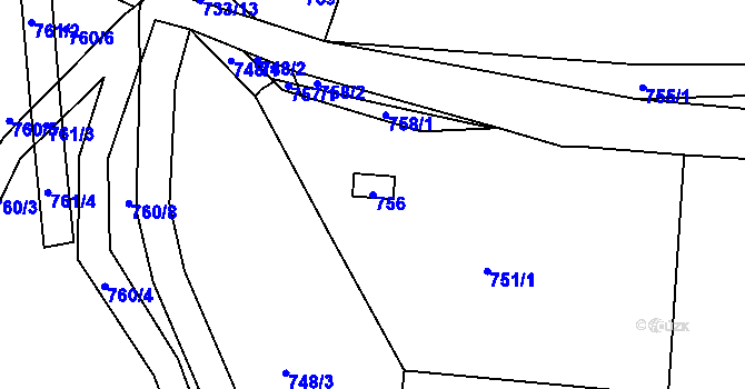 Parcela st. 756 v KÚ Netvořice, Katastrální mapa
