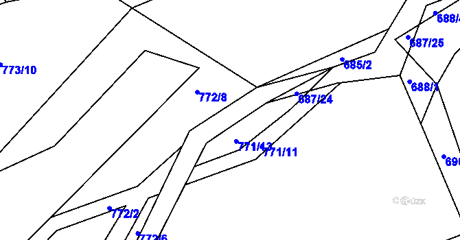 Parcela st. 687/7 v KÚ Netvořice, Katastrální mapa