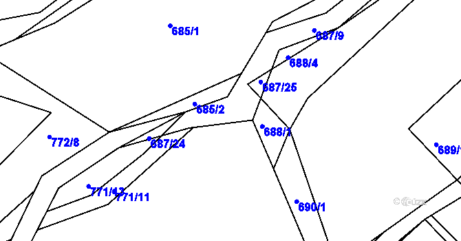 Parcela st. 687/22 v KÚ Netvořice, Katastrální mapa