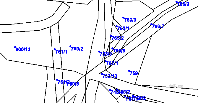 Parcela st. 733/9 v KÚ Netvořice, Katastrální mapa