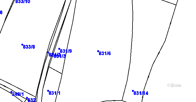 Parcela st. 831/6 v KÚ Netvořice, Katastrální mapa